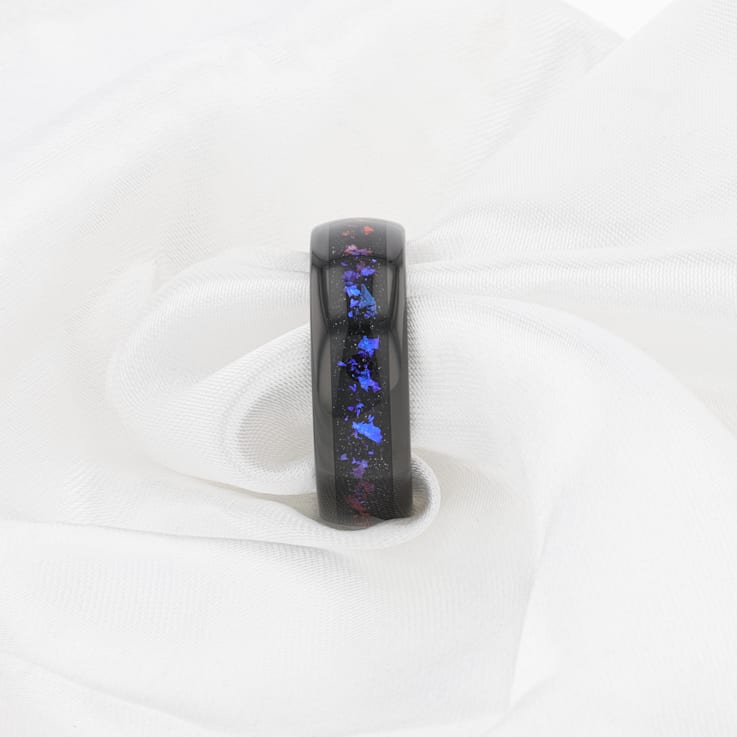 COSMIC Black Tungsten Ring with Crushed Alexandrite and Dark Blue and
Purple Crushed Goldstone 8mm