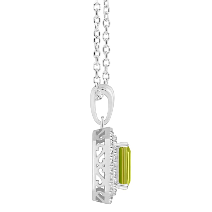 8x6mm Emerald Cut Peridot And White Topaz Rhodium Over Sterling Silver
Double Halo Pendant w/Chain