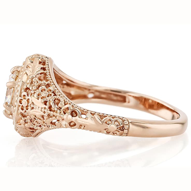 Diamond Simulant Round Vintage Inspired Ring In 18K Rose Gold Over
Sterling Silver 1.08ct