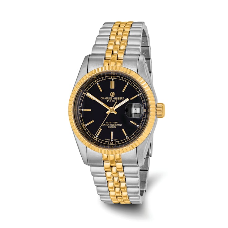 Men's Charles Hubert IP-plated Two-tone Black Dial Watch