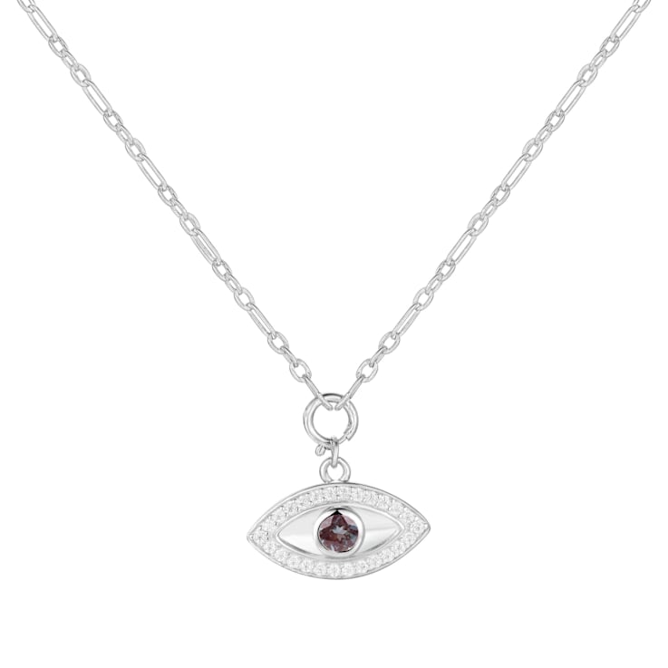 Lab Created Alexandrite and Moissanite Rhodium Over Sterling Silver Evil
Eye Necklace