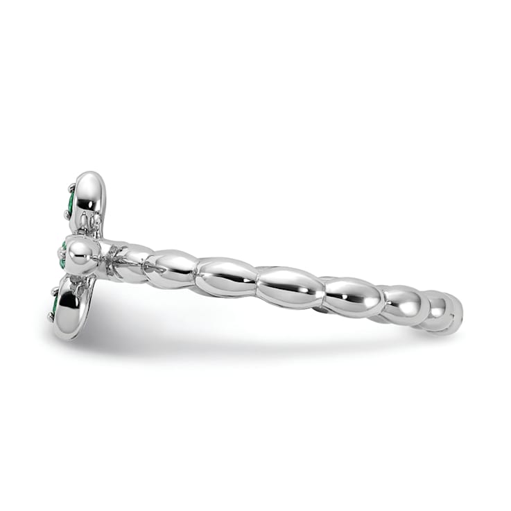 Rhodium Over Sterling Silver Stackable Expressions Cross Lab Created
Emerald Ring 0.10ctw