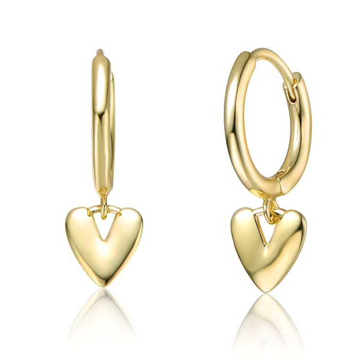 Heart Dangle Earrings In 14K Gold Over Brass