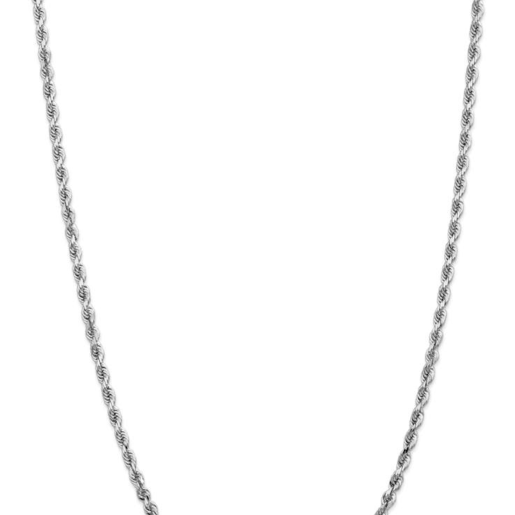 Rhodium Over 14k White Gold 4mm Solid Diamond-Cut Quadruple Rope 24 Inch Chain