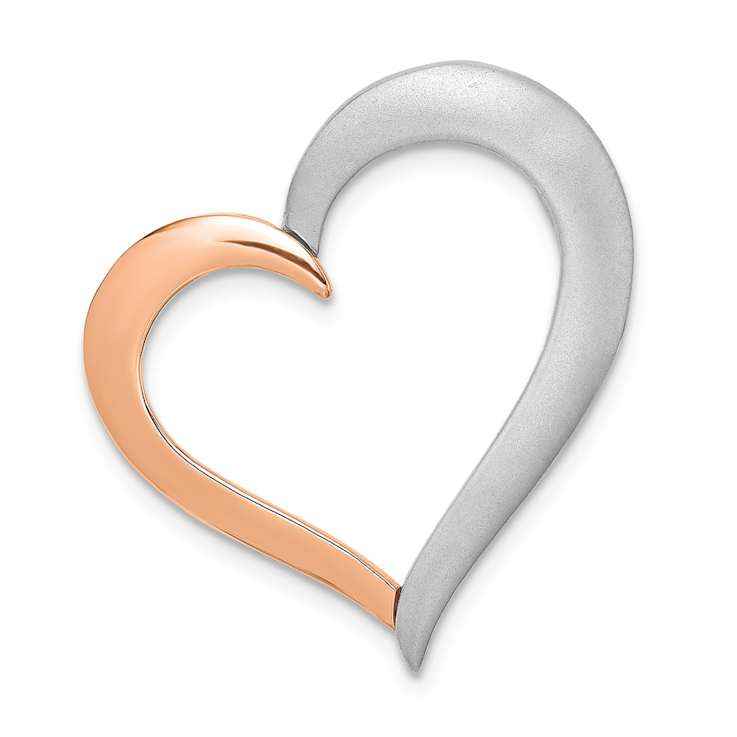 14K Two-tone Gold  Polished and Satin Heart Chain Slide Pendant