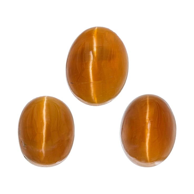 Fire Opal Cat's Eye Oval Matched Set of 3 3.96ctw