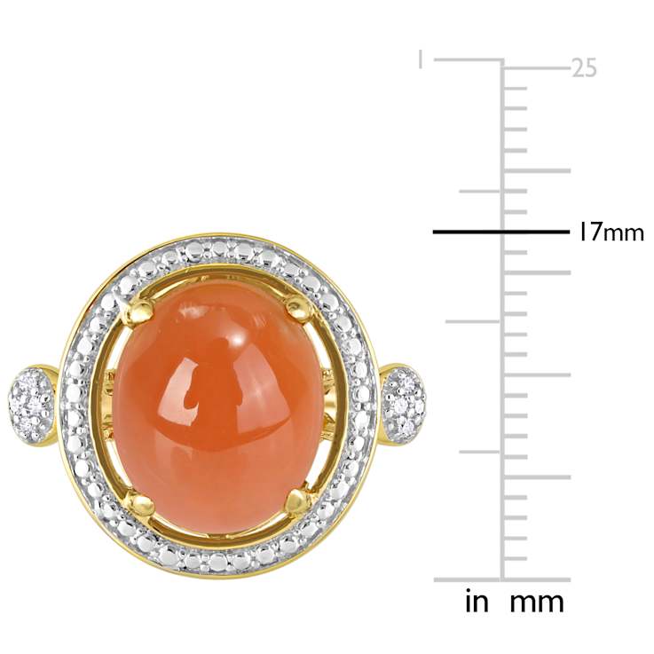 Orange Moonstone and Diamond 14K Yellow Gold Ring 5.04ctw
