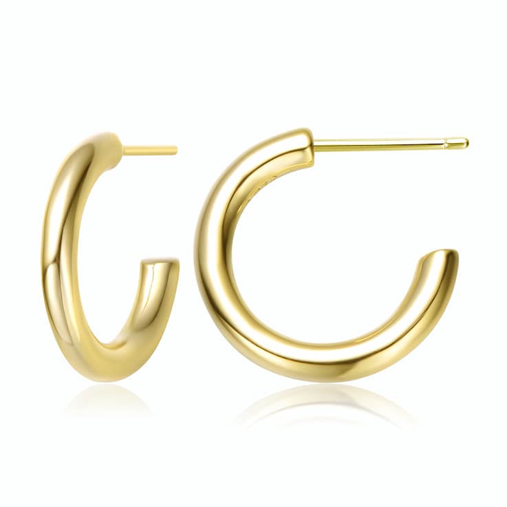 Open Thick Hoop Earrings In 14K Gold Over Brass