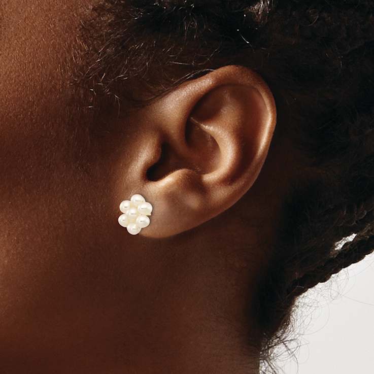 10k Yellow Gold 3-4mm White Egg Freshwater Cultured Pearl 11mm Flower
Stud Earrings