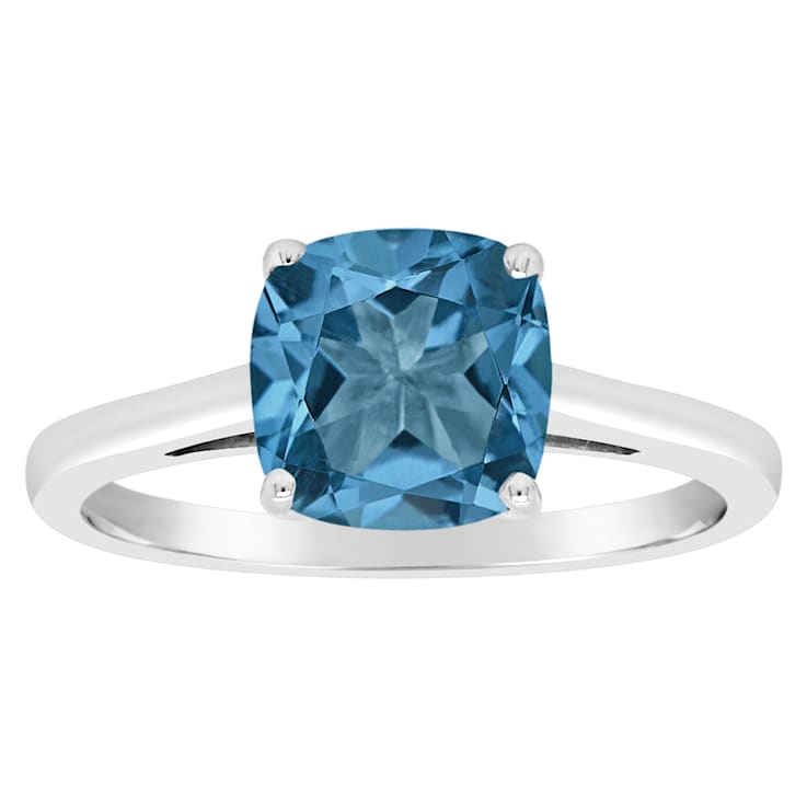 8mm Square Cushion London Blue Topaz Rhodium Over Sterling Silver Ring