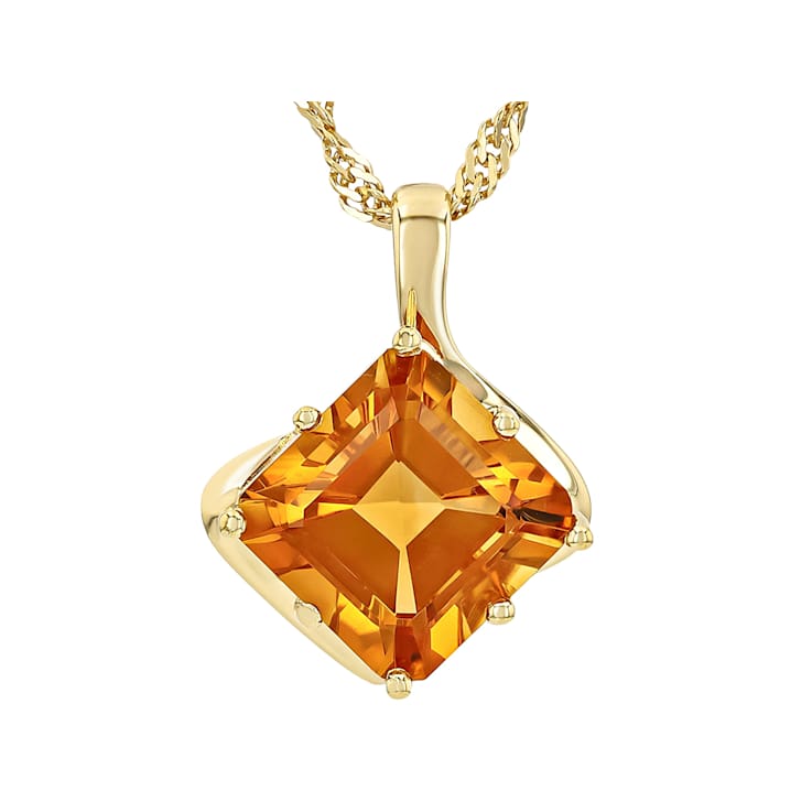 Citrine Square Solitaire Pendant Necklace In 18K Gold Over Sterling
Silver 2.80ct