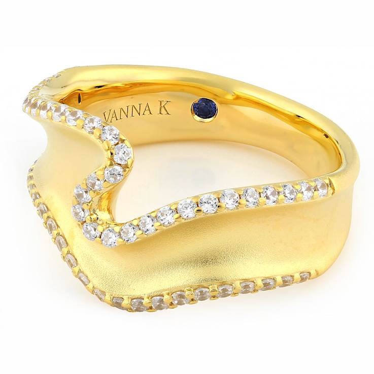 Sculptural Wave CZ Ring In 18K Gold Over Sterling Silver