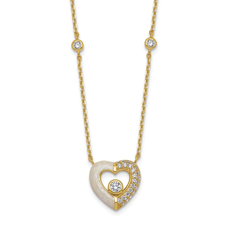 10K Yellow Gold Over Sterling Silver Cubic Zirconia Enamel Heart 16-inch
w/ 2" Extender Necklace