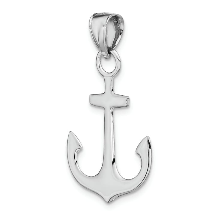 Rhodium Over 14k White Gold 3D Polished Anchor Pendant