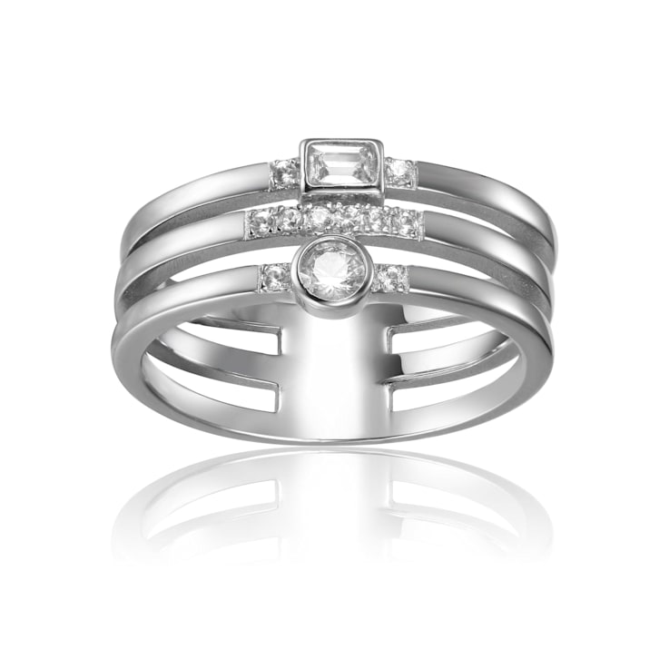 White Sapphire and White Topaz Sterling Silver Multi-Row Band Ring, 0.35ctw