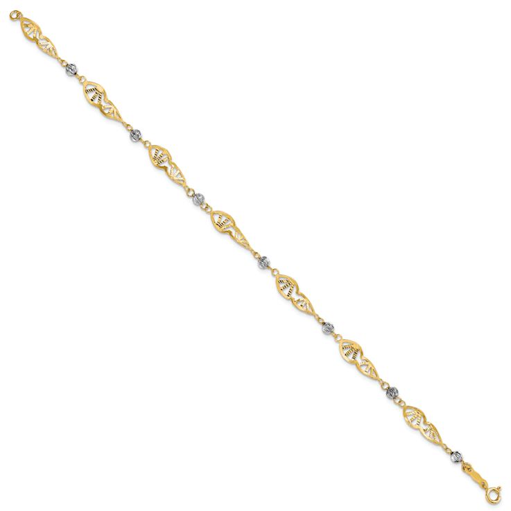14k Yellow Gold and 14k White Gold Fancy Link Diamond-Cut Bracelet