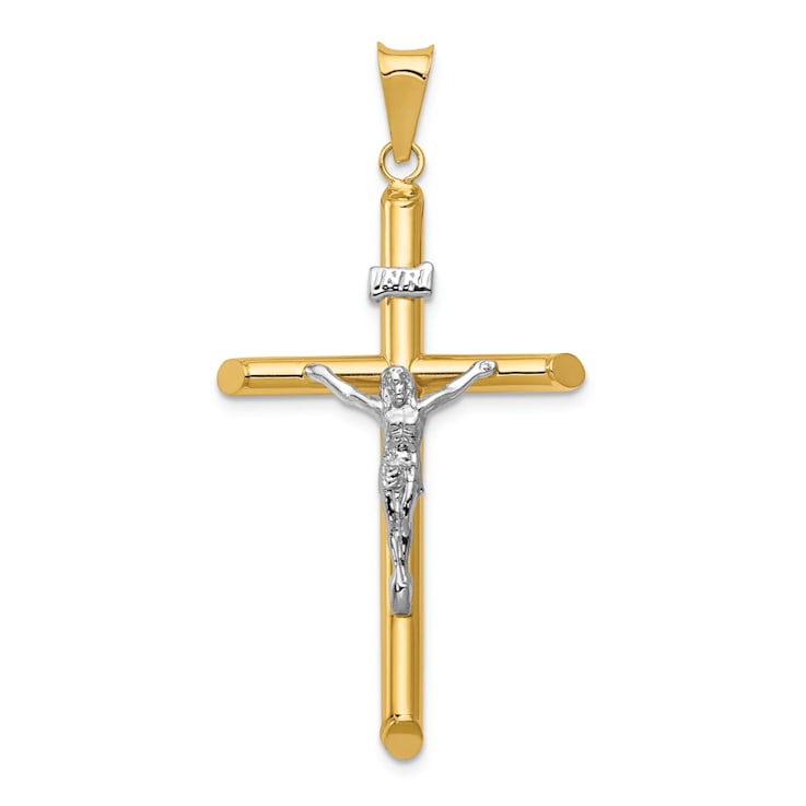 14K Yellow and White Gold Polished Jesus Crucifix Pendant