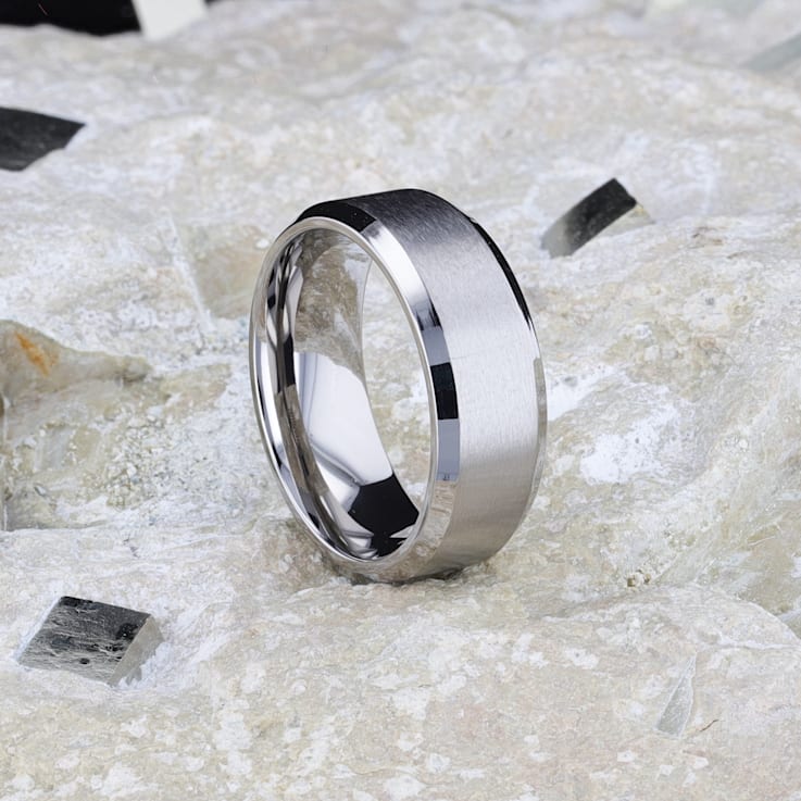 SHIRE Titanium Brushed Center Men’s Flat Wedding Ring with Polished
Beveled Edges 8mm
