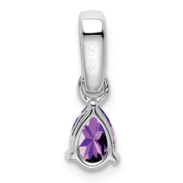Rhodium Over 10k White Gold 0.5 cttw Pear Amethyst and Accent Diamond Pendant