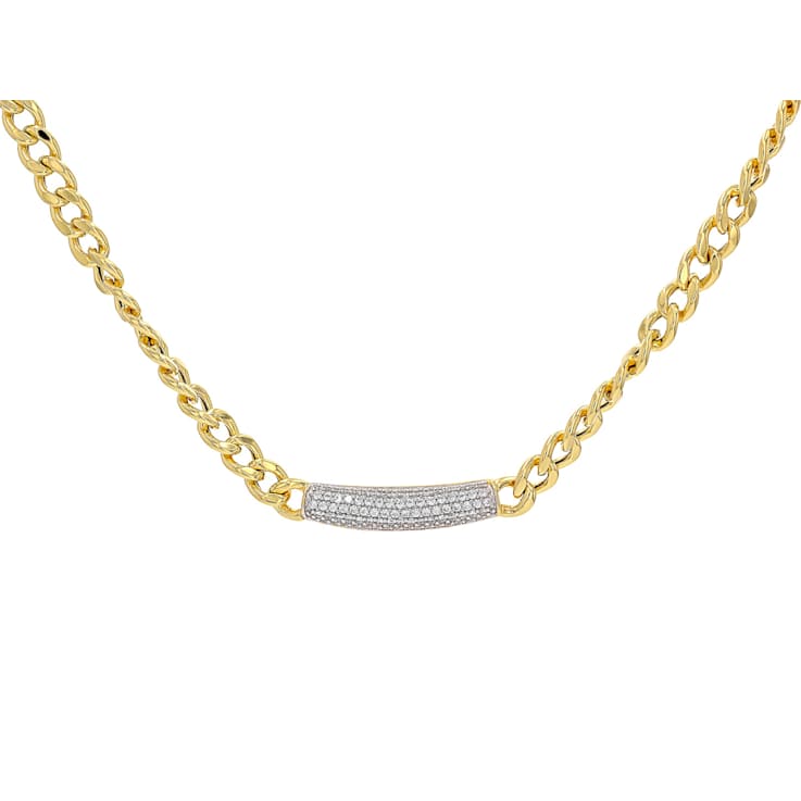 Elegant CZ Two-Tone Bar Necklace In 18K Gold Over Sterling Silver