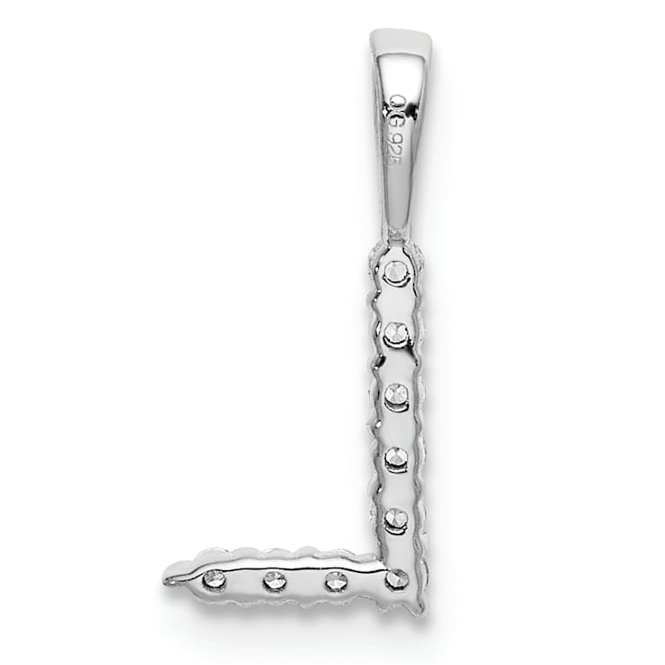 Rhodium Over 14K White Gold Lab Grown Diamond Letter L Initial Pendant