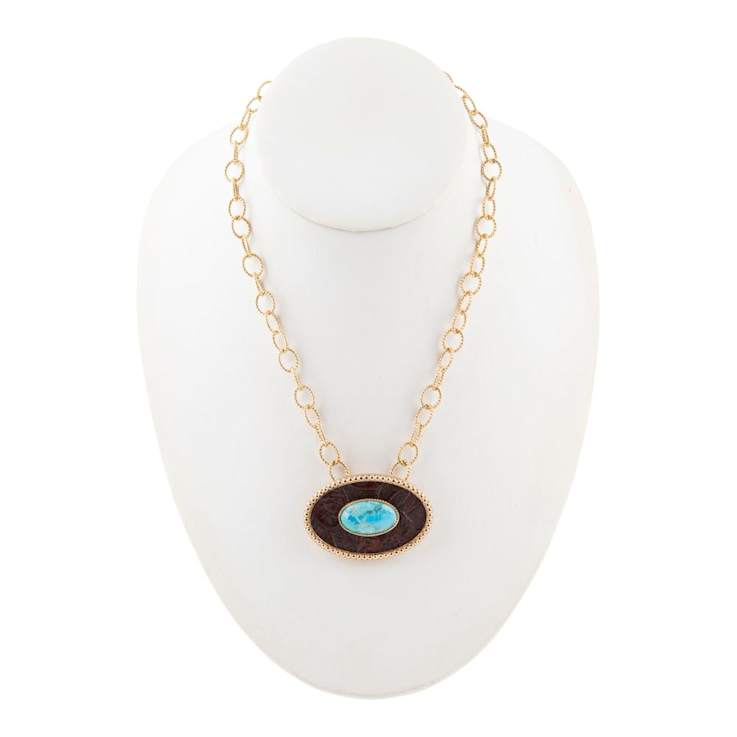 Barse Jewelry Composite Turquoise Rosette Leather & Gold Tone
Pendant With Chain