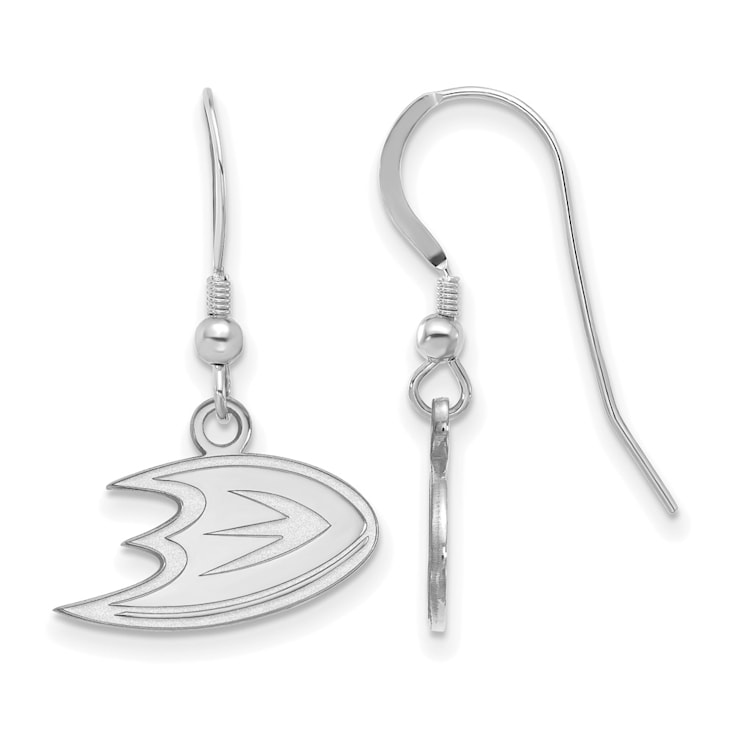 Rhodium Over Sterling Silver NHL Anaheim Ducks LogoArt Dangle Earrings