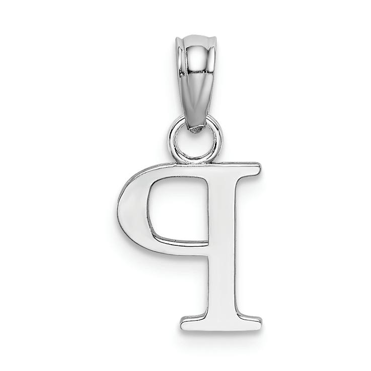 Rhodium Over 14k White Gold Polished Block Letter P Initial Pendant