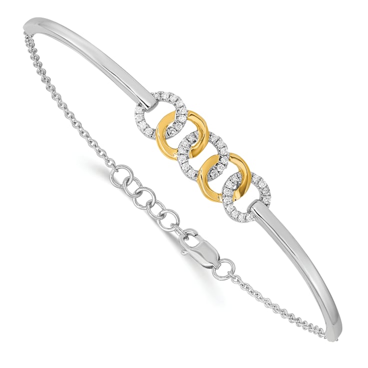 14k Yellow Gold and 14k White Gold Polished Diamond Circles Bar Bracelet