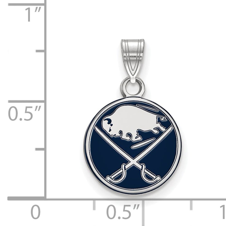 Rhodium Over Sterling Silver NHL LogoArt Buffalo Sabres Small Enamel Pendant