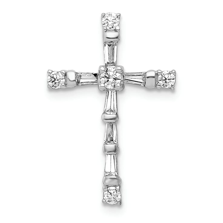 Rhodium Over 14k White Gold Diamond Cross Chain Slide Pendant