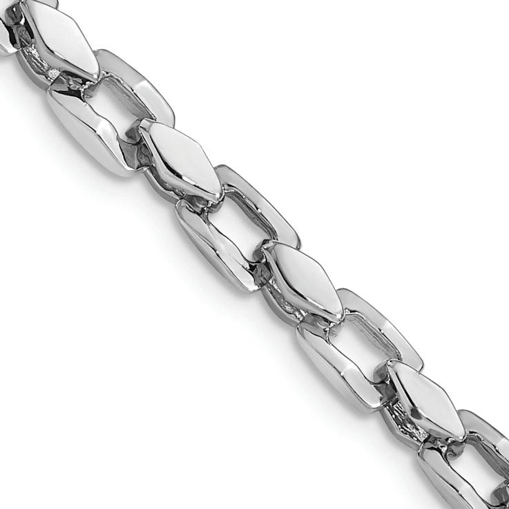 Rhodium Over 14k White Gold 4.5mm Hand-polished Fancy Link Bracelet