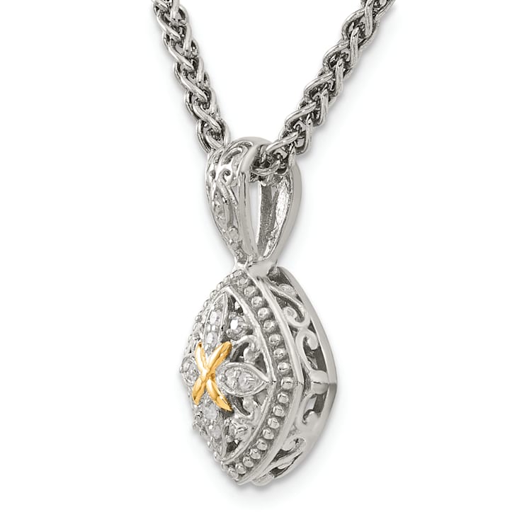 Sterling Silver Antiqued with 14K Accent Diamond Necklace