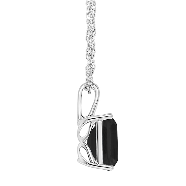 10x8mm Emerald Cut Black Onyx Rhodium Over Sterling Silver Pendant With Chain