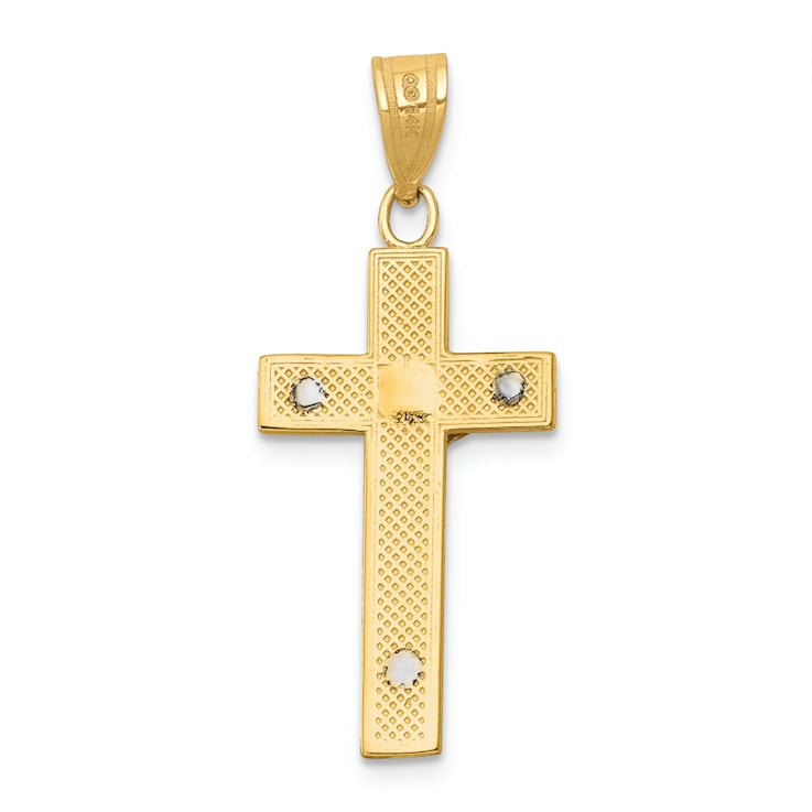 14K Yellow and White Gold Diamond-cut Crucifix Charm