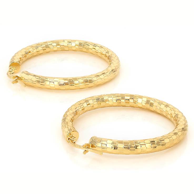Mirror Faceted Hoop Earrings In 18K Gold Over Bronze