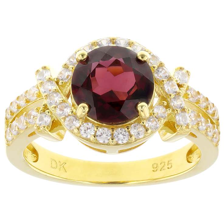 Grape Color Garnet And White Zircon Ring In 18K Gold Over Sterling
Silver 2.45ctw