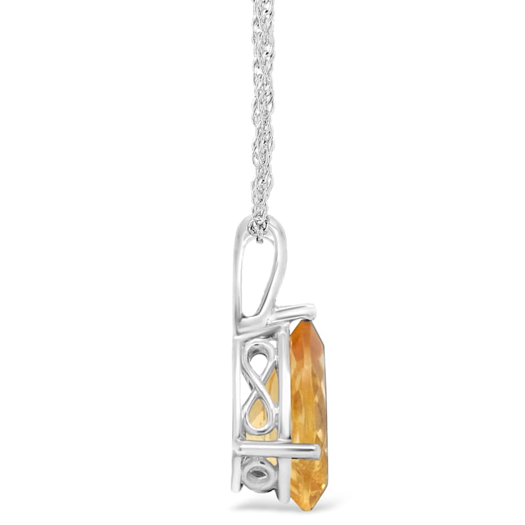 12x8mm Pear Shape Citrine Rhodium Over Sterling Silver Pendant With Chain