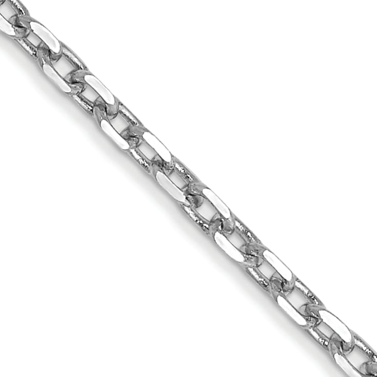 14K White Gold 1.8mm Diamond-cut Round Open Link Cable Chain Necklace