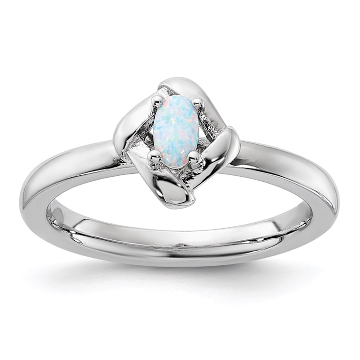 Sterling Silver Stackable Expressions Lab Created Opal Ring 0.09ctw