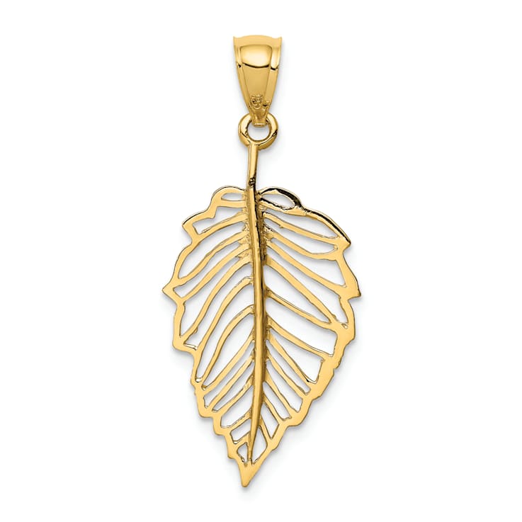 14k Yellow Gold Polished Leaf Pendant