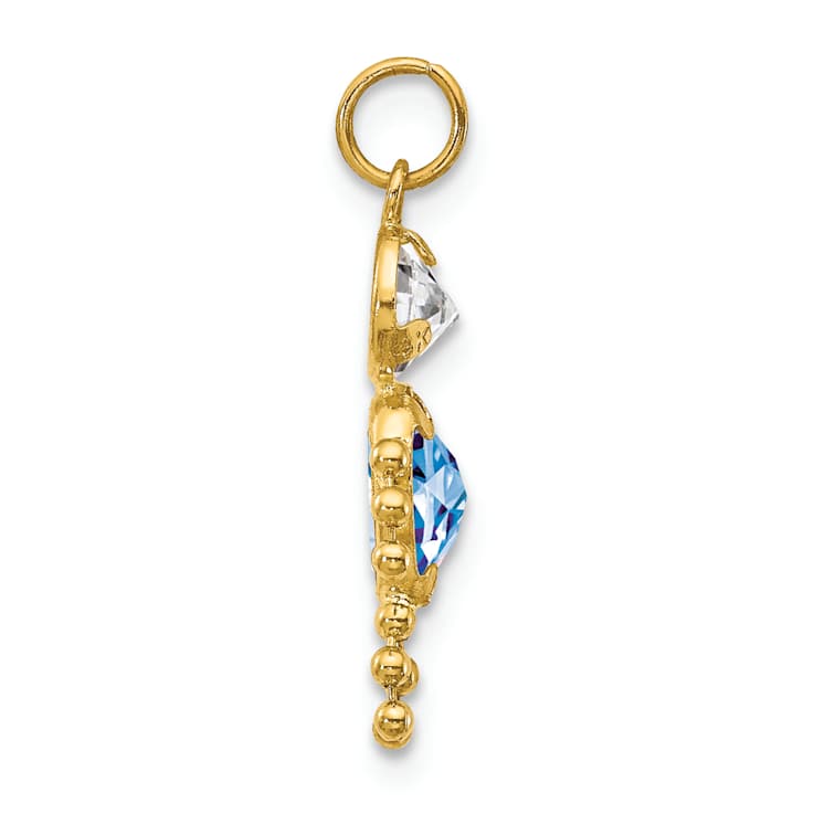 10k Yellow Gold Blue Aquamarine Simulant March Birthstone and Clear
Cubic Zirconia Boy Charm