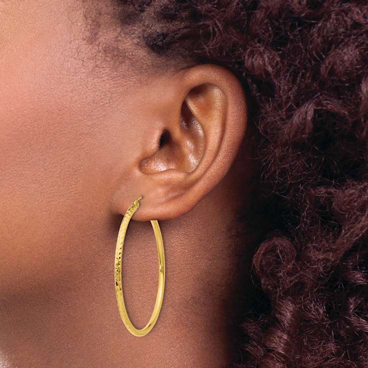 14k Yellow Gold Diamond-Cut 1 9/16" Round Tube Hoop Earrings