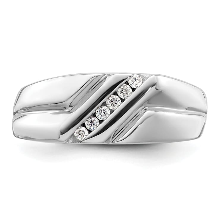 Rhodium Over 14K White Gold Lab Grown Diamond Men's Ring