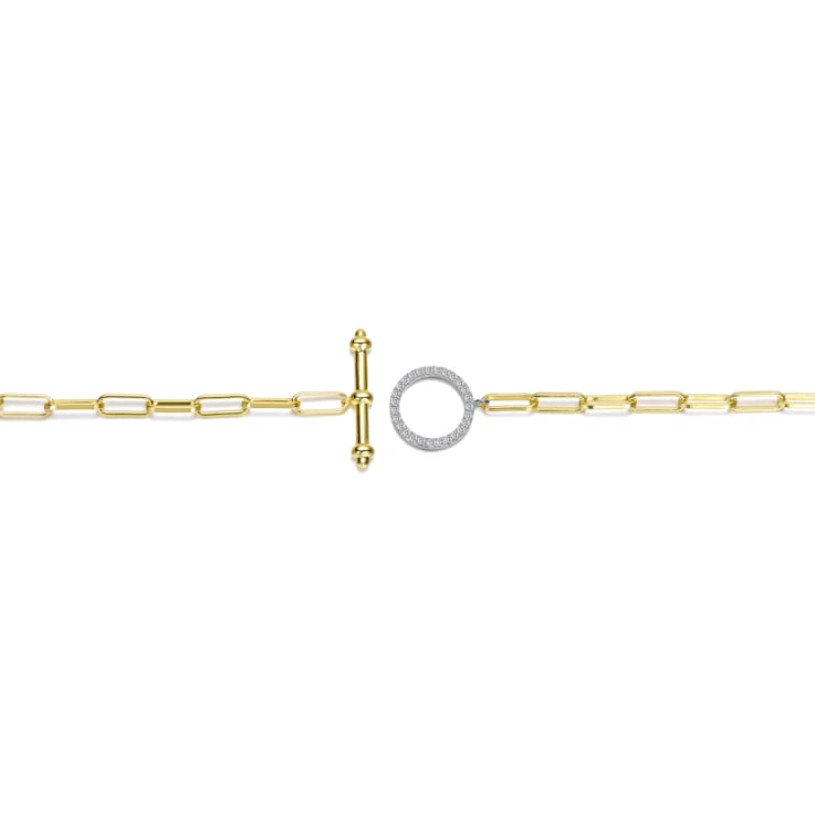 Two-Tone CZ Link Bracelet In 14K Gold Over Brass
