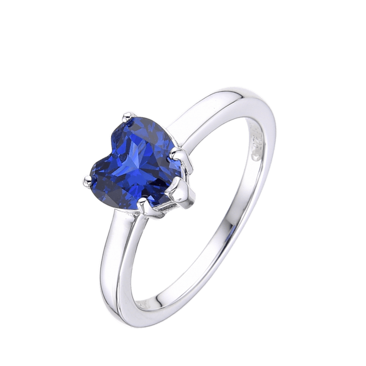 Blue Heart Shape Lab Created Sapphire Rhodium Over Sterling Silver
Solitaire Ring for Women