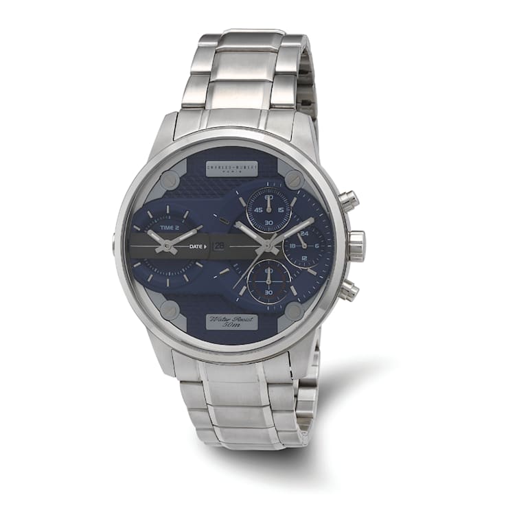 Charles Hubert Stainless Chronograph Dual Time Blue Dial Watch