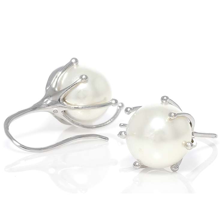 Large South Sea Simulant Pearl Drop Earrings In Sterling Silver