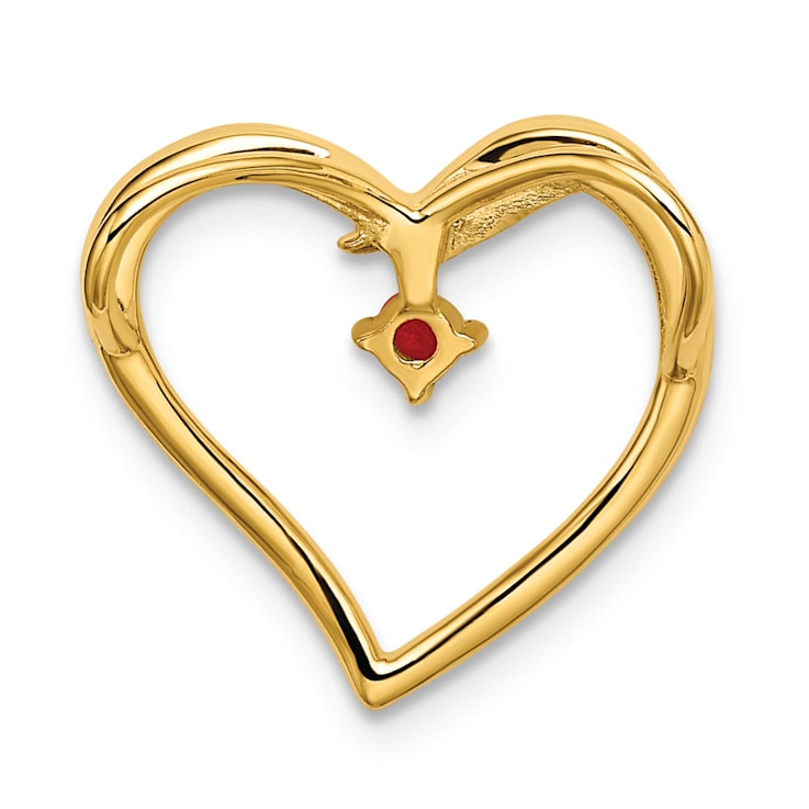 14k Yellow Gold Polished Ruby Heart Chain Slide Pendant