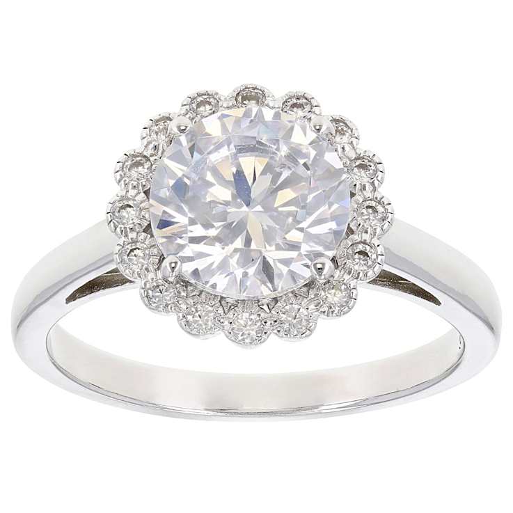 Round CZ Solitaire Statement Ring In Sterling Silver